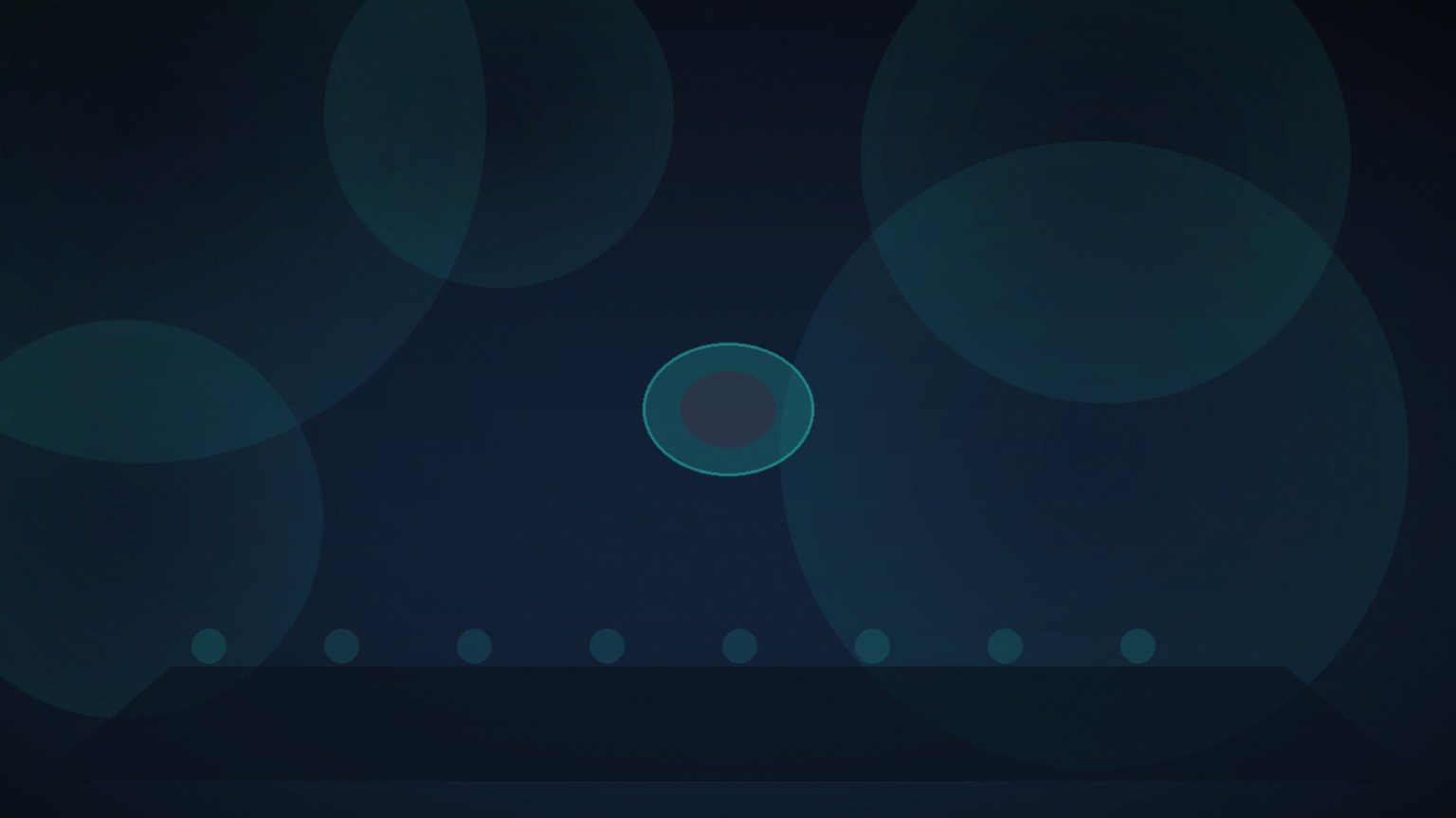 Cinematic boardroom table with soft teal AI orb reflection on navy glass, no text