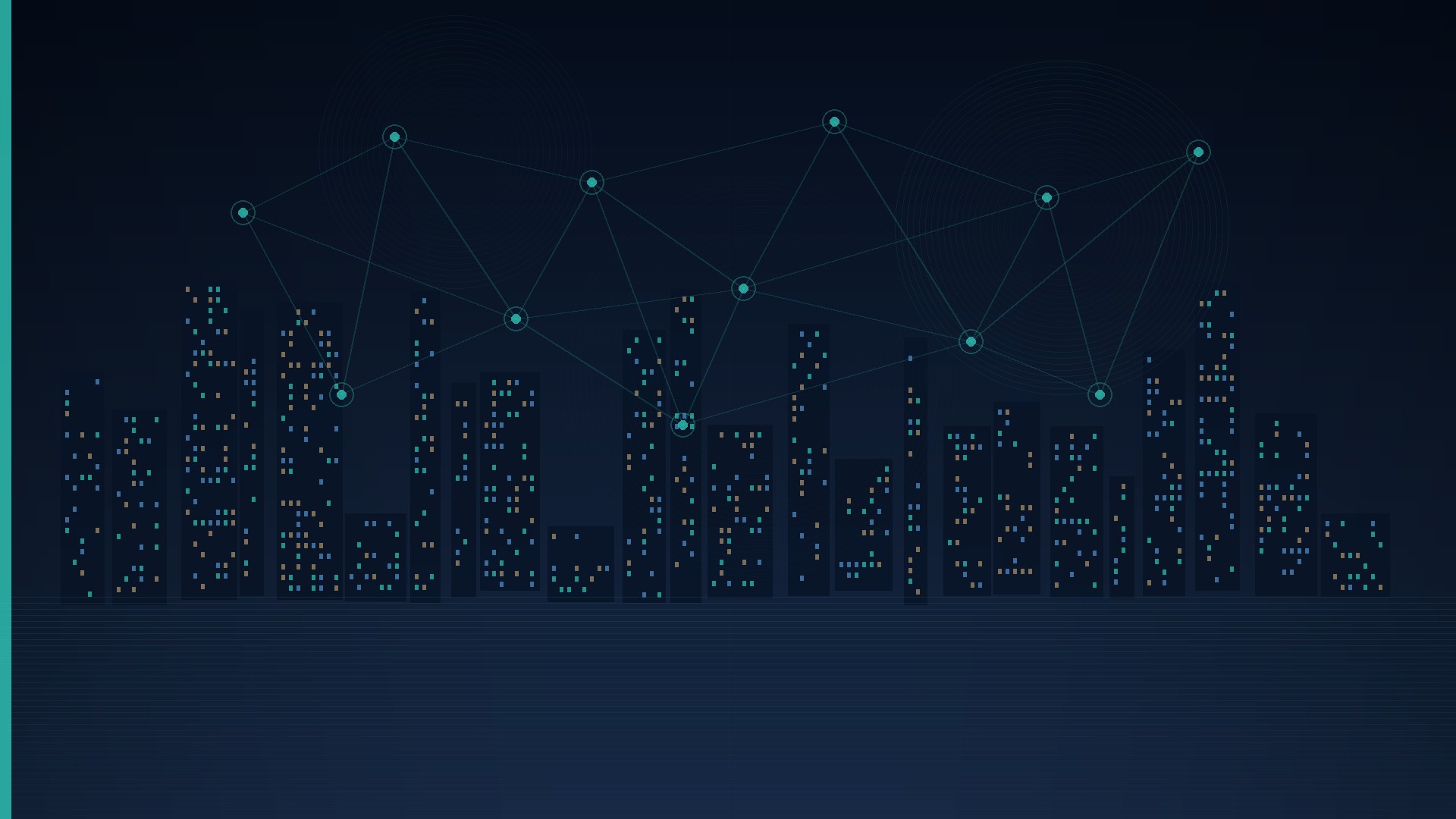 Cinematic navy and teal abstract Singapore financial-district night lights with secure systems network motif for fintech custom software