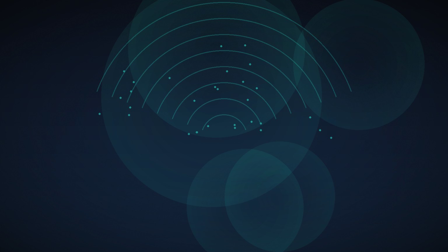 Cinematic security operations glow with teal radar arcs on navy, no readable UI text