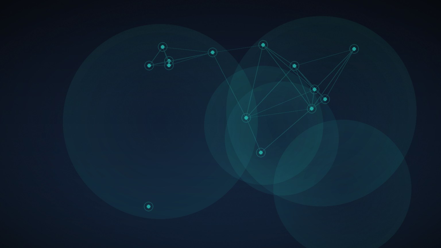 Cinematic multi-node HR data lattice spanning teal bridges over navy sea of glass