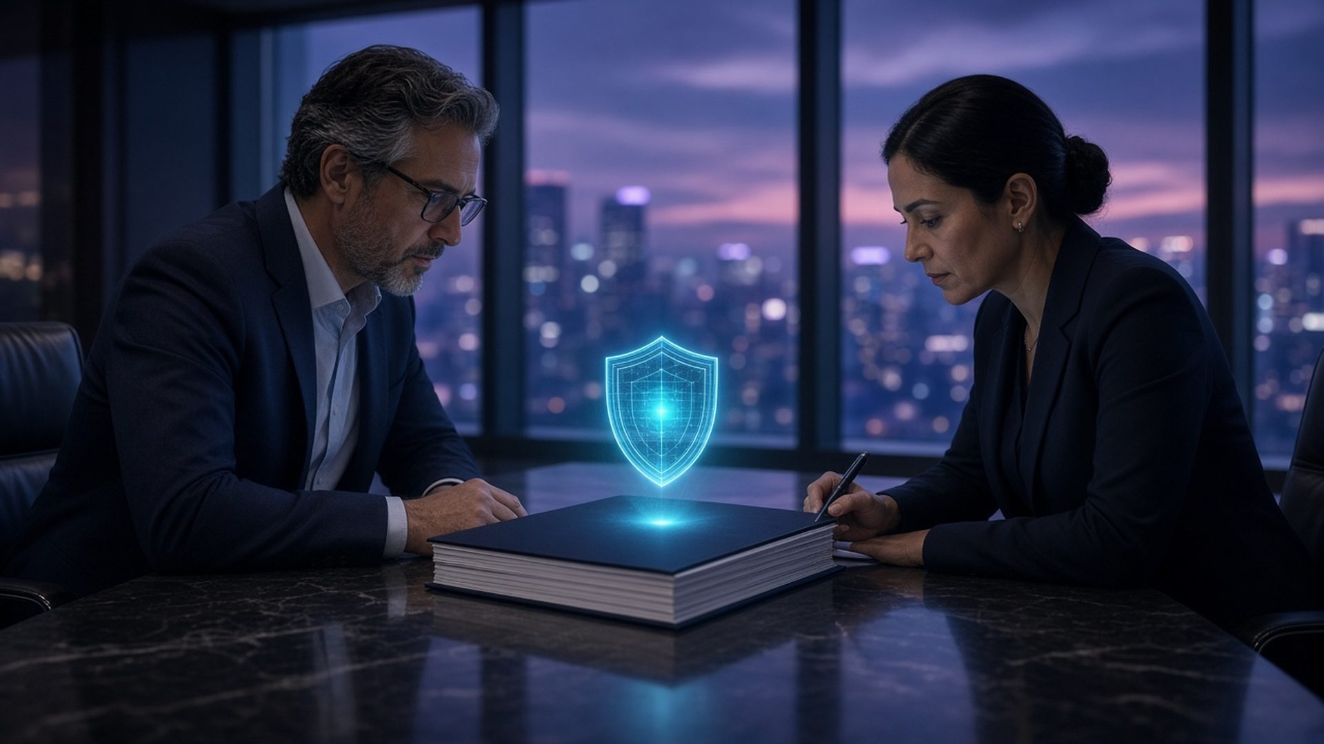 Cinematic illustration of cybersecurity compliance and advisory for WC1 cybersecurity services