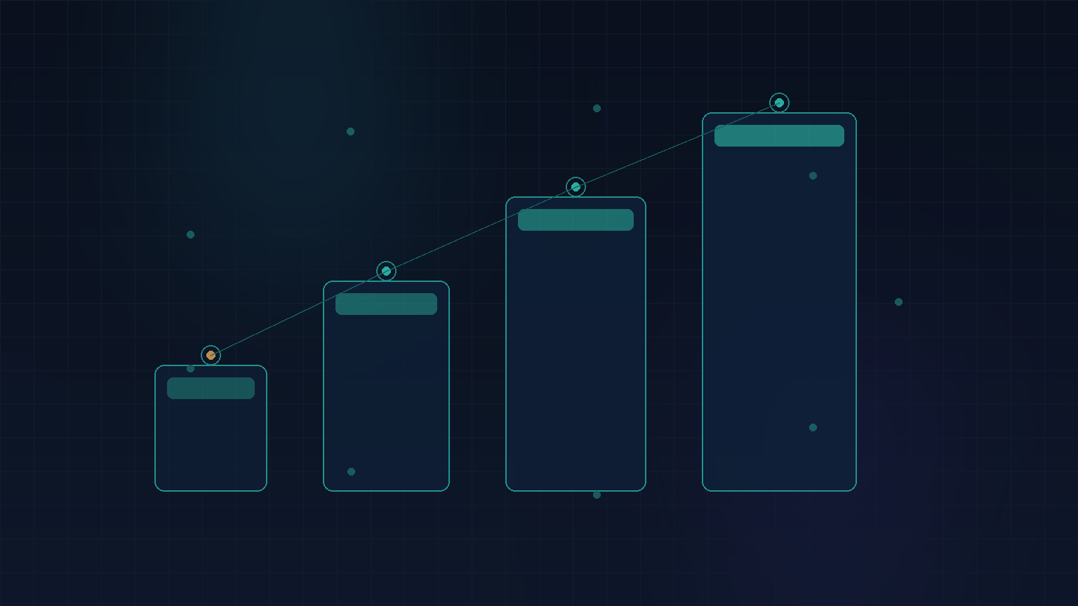 Navy and teal abstract of ascending milestone blocks for an MVP build path