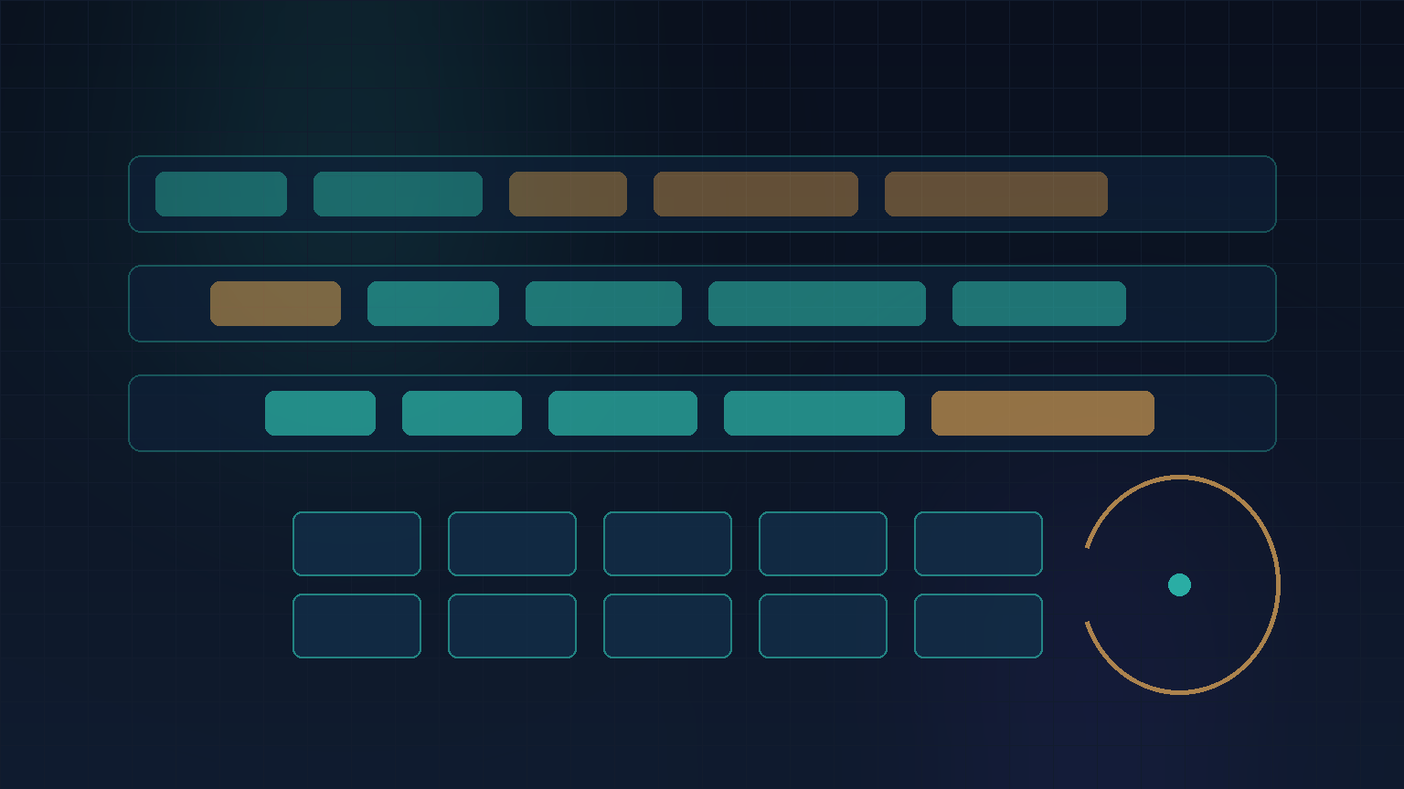 Navy and teal abstract of roadmap lanes, modular blocks and a feedback loop for product engineering